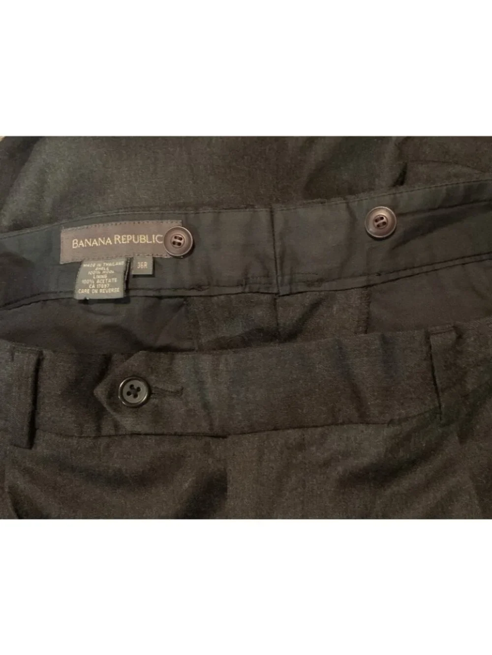 Vtg Banana Republic Pants Mens 36R Charcoal Gray Lined Straight Pleated Cuffed